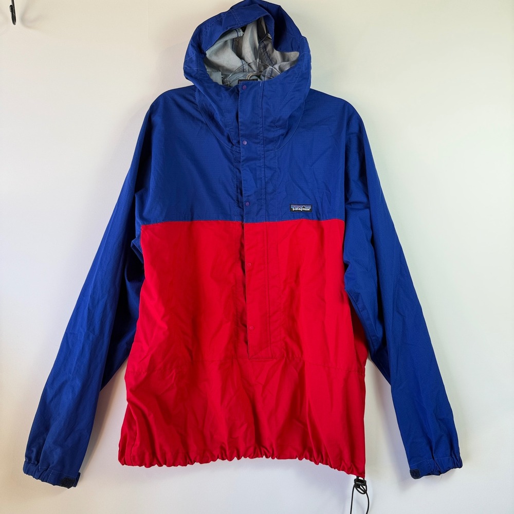 Patagonia Pneumatic Pullover Mens XL Vintage 90s Blue Red Vintage Anorak‎ Hood